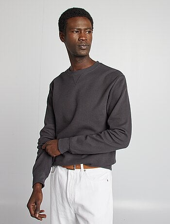 Camisola em malha piqué, gola redonda