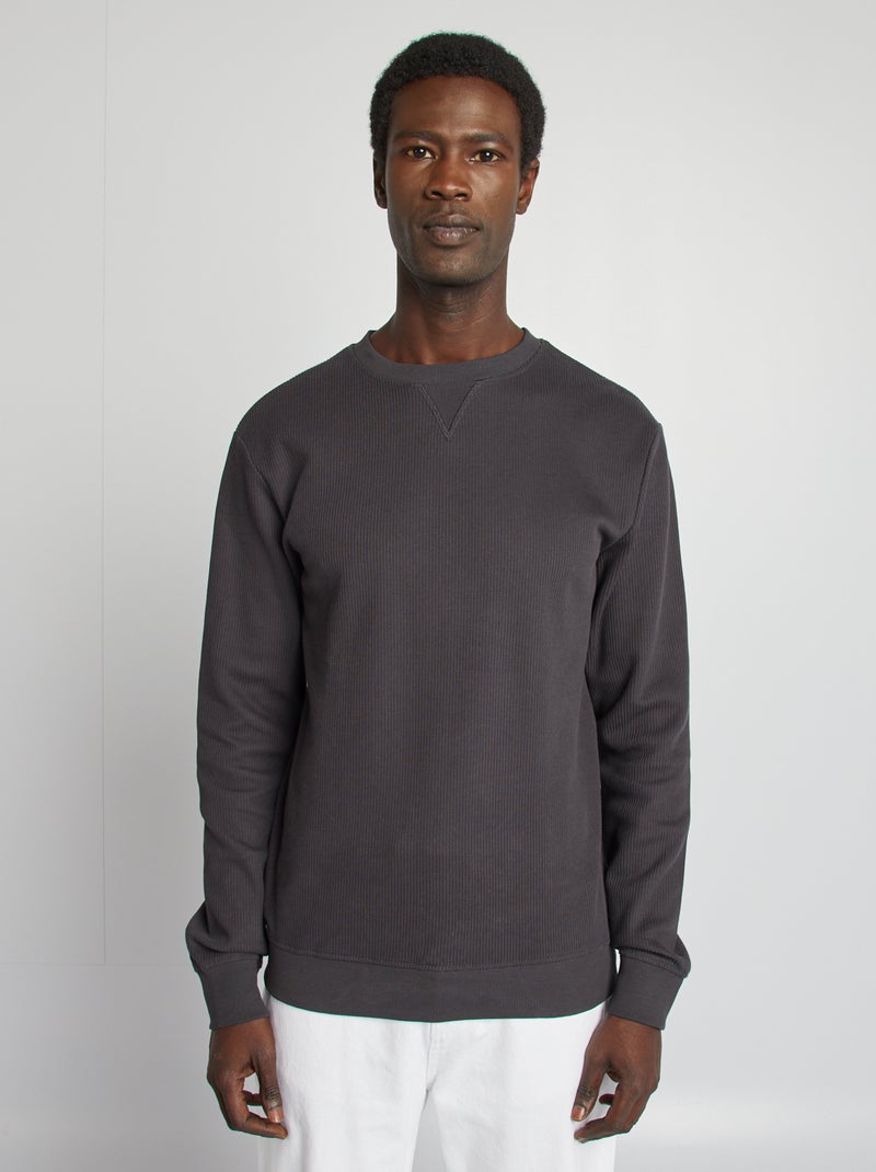 Camisola em malha piqué, gola redonda PRETO - Kiabi