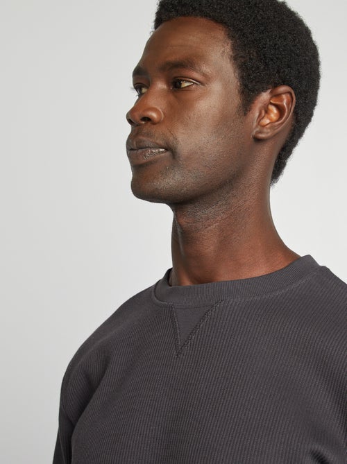 Camisola em malha piqué, gola redonda - Kiabi