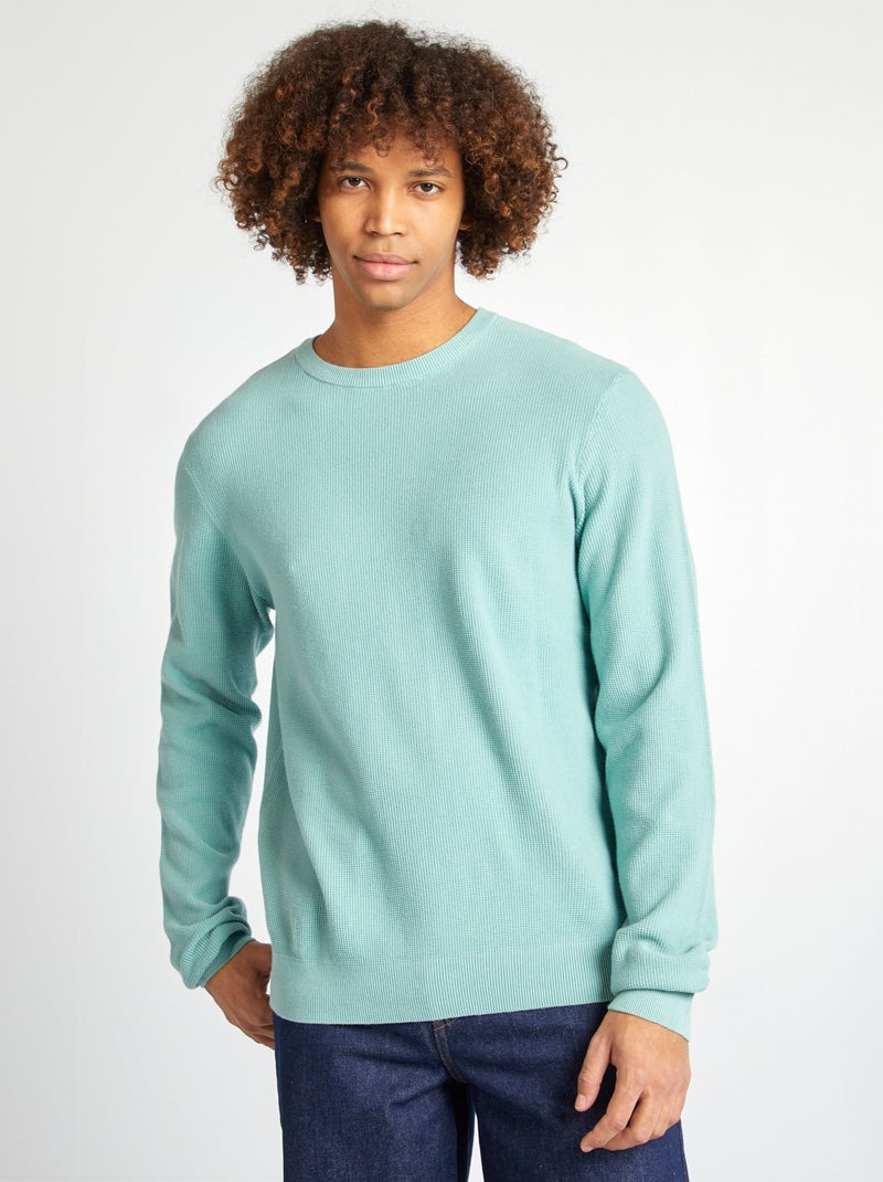 Camisola em malha piqué, gola redonda VERDE - Kiabi