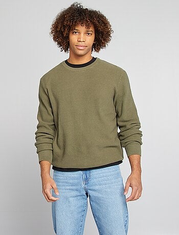 Camisola em malha piqué, gola redonda