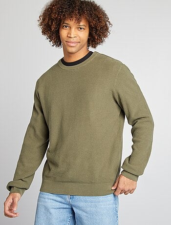 Camisola em malha piqué, gola redonda