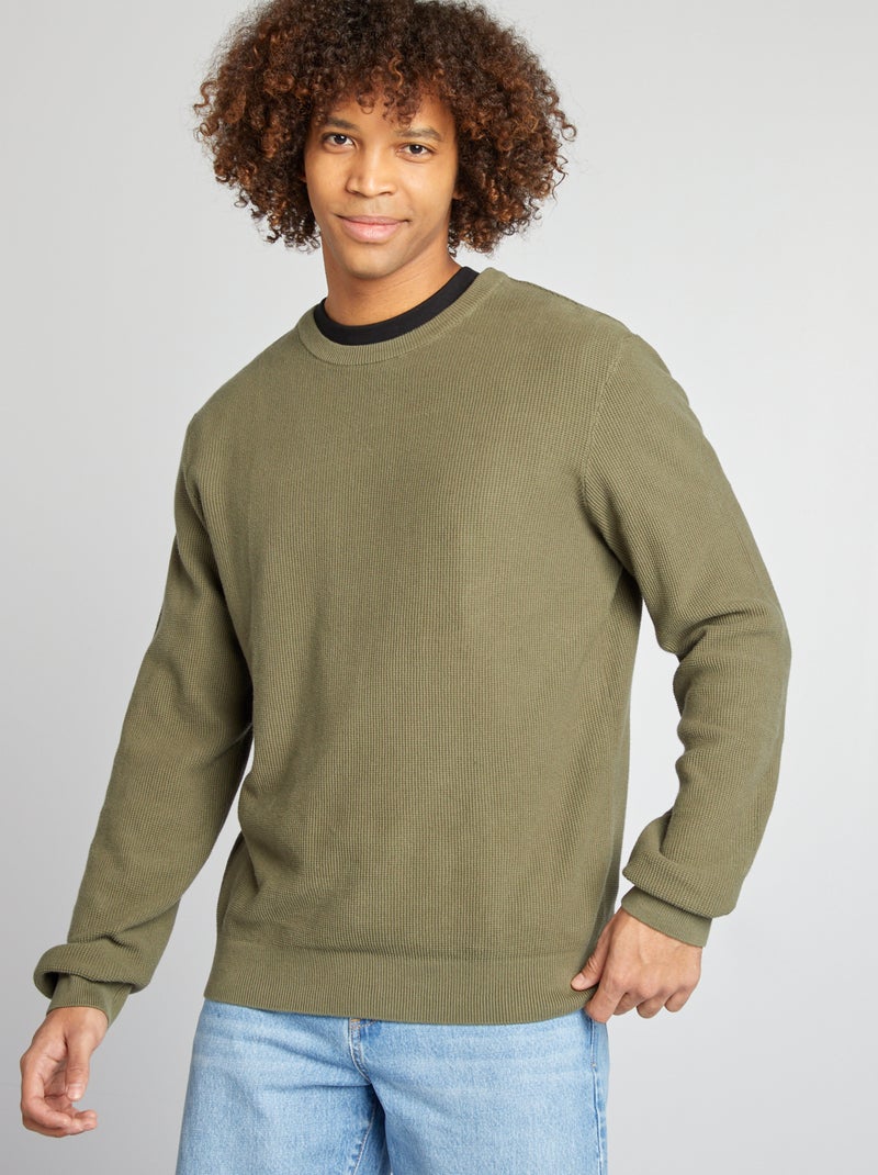Camisola em malha piqué, gola redonda VERDE - Kiabi
