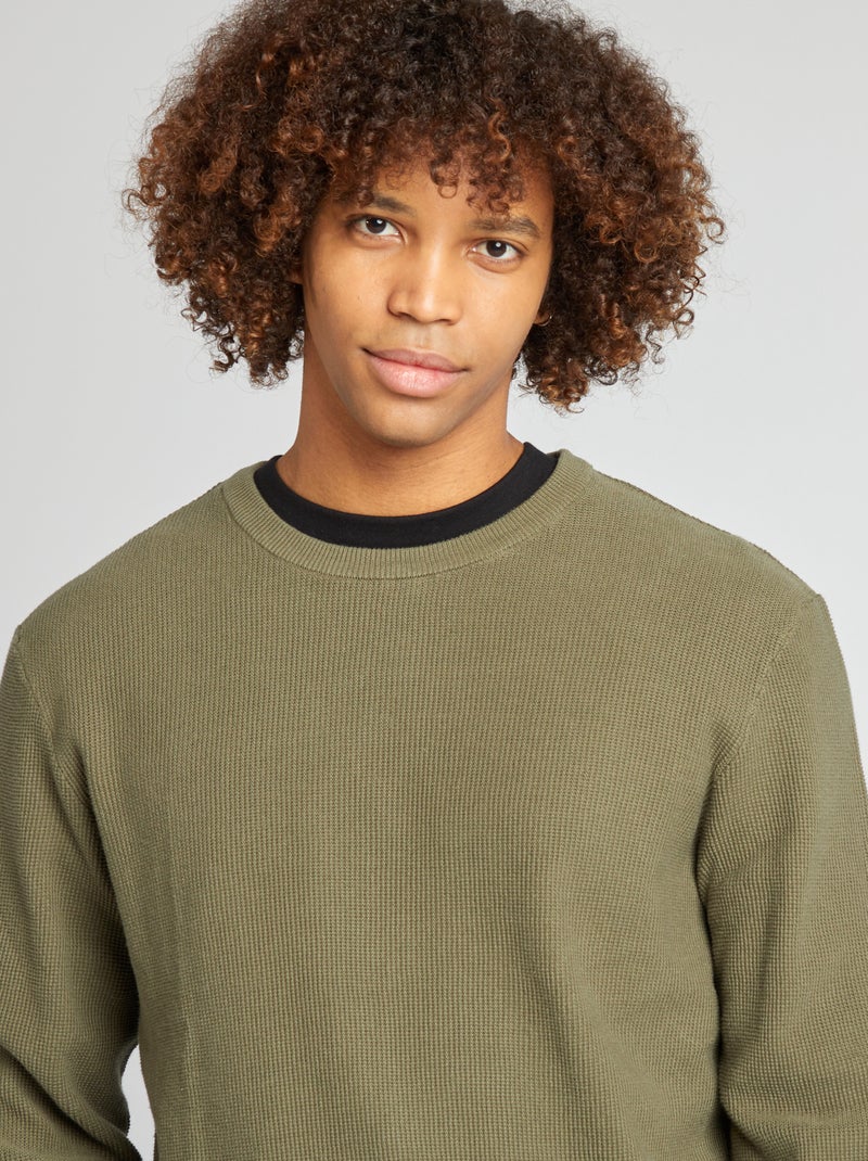 Camisola em malha piqué, gola redonda VERDE - Kiabi