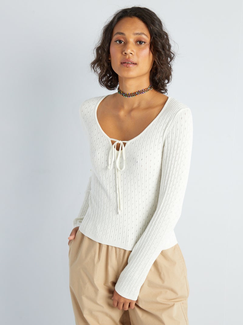 Camisola em malha pointelle BRANCO - Kiabi