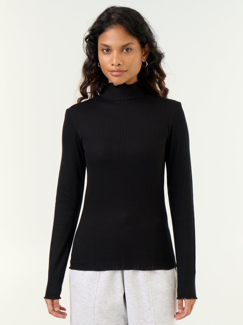 Camisola em malha pointelle Preto - Kiabi