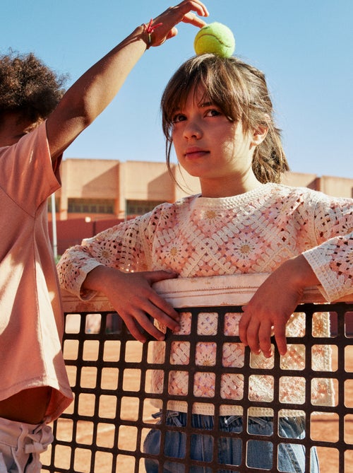 Camisola em malha rendada com bordados de flores - Kiabi