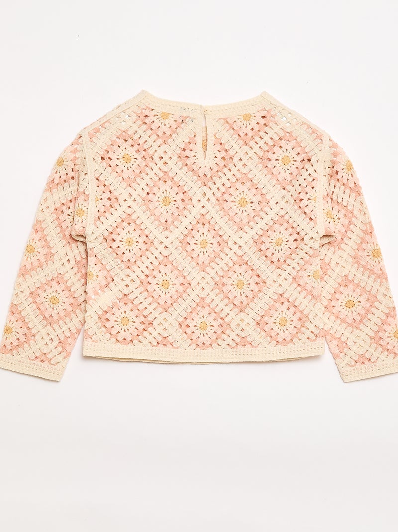 Camisola em malha rendada com bordados de flores Rosa - Kiabi