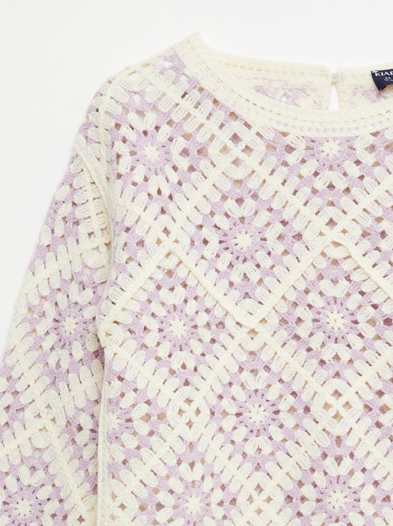 Camisola em malha rendada com bordados de flores Violeta - Kiabi
