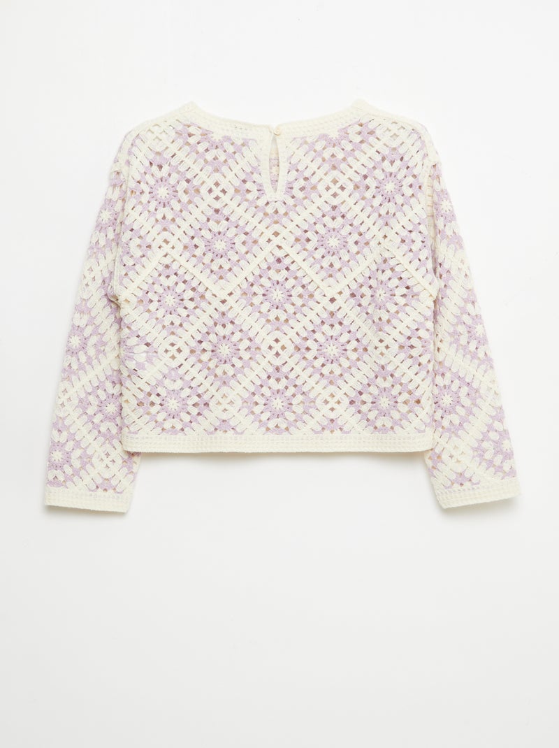 Camisola em malha rendada com bordados de flores Violeta - Kiabi