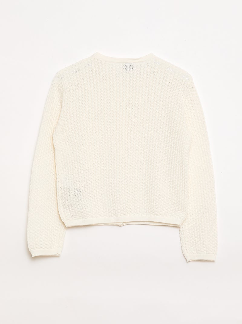 Camisola em malha rendada com gola redonda Branco - Kiabi