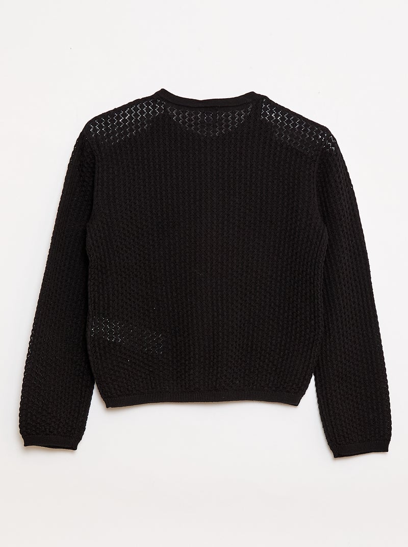 Camisola em malha rendada com gola redonda Preto - Kiabi
