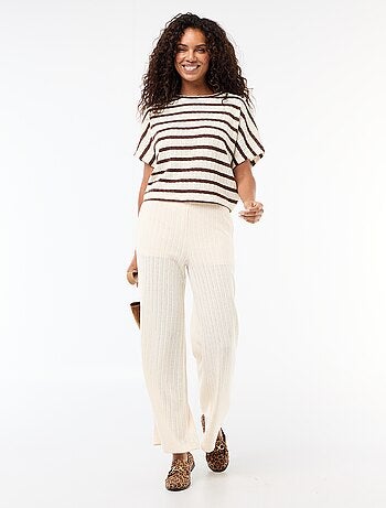 Camisola em malha rendada com mangas curtas