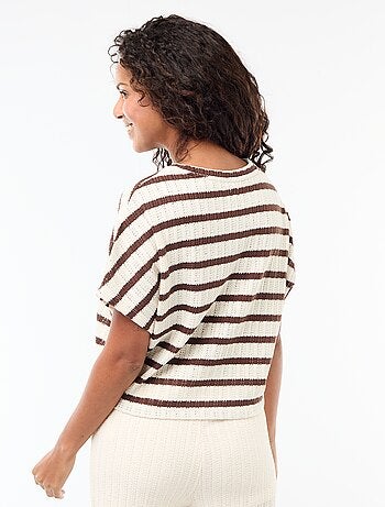 Camisola em malha rendada com mangas curtas