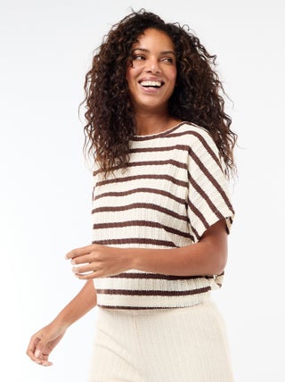 Camisola em malha rendada com mangas curtas