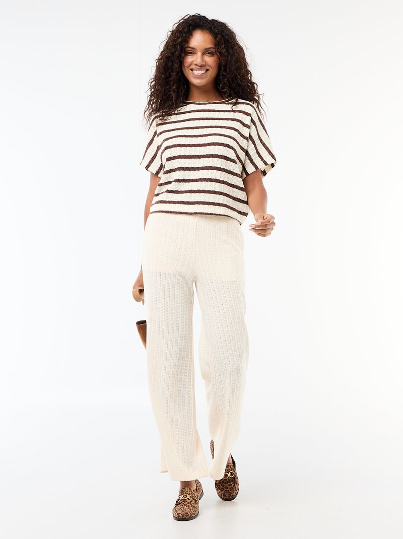Camisola em malha rendada com mangas curtas Bege - Kiabi