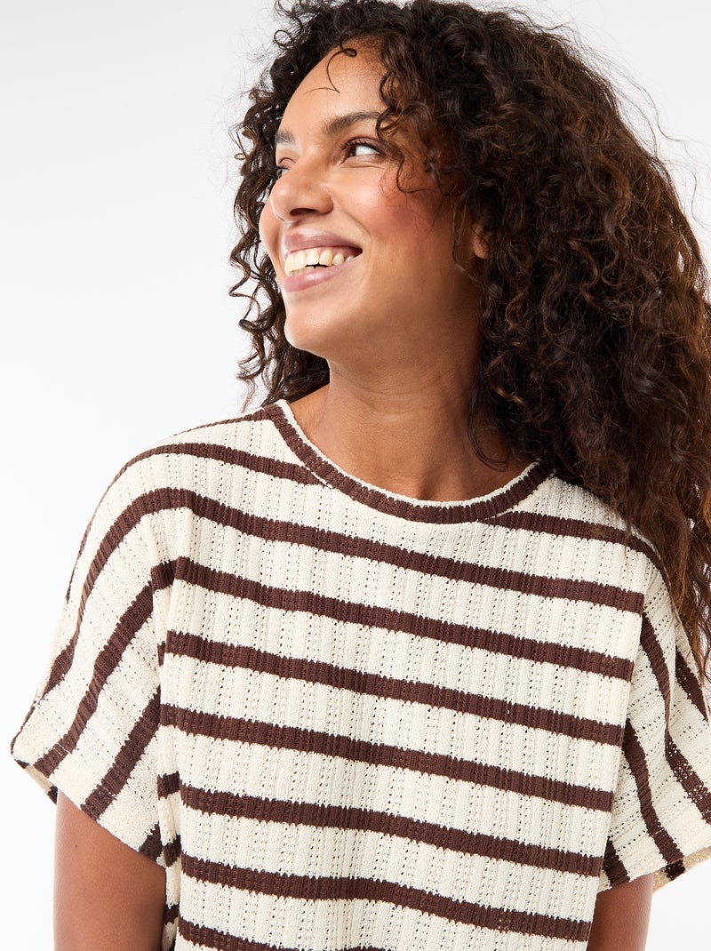 Camisola em malha rendada com mangas curtas Bege - Kiabi