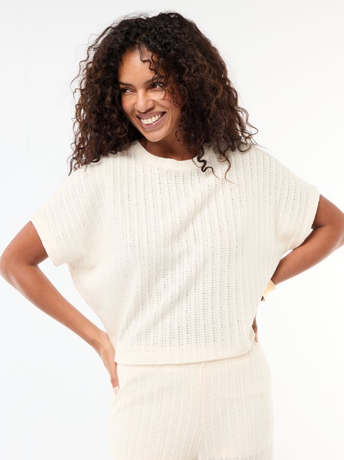 Camisola em malha rendada com mangas curtas - Kiabi