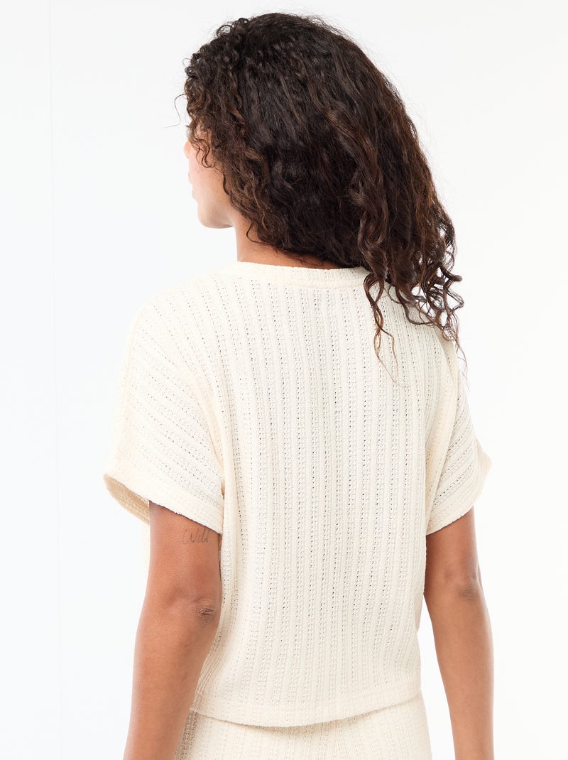 Camisola em malha rendada com mangas curtas Branco - Kiabi