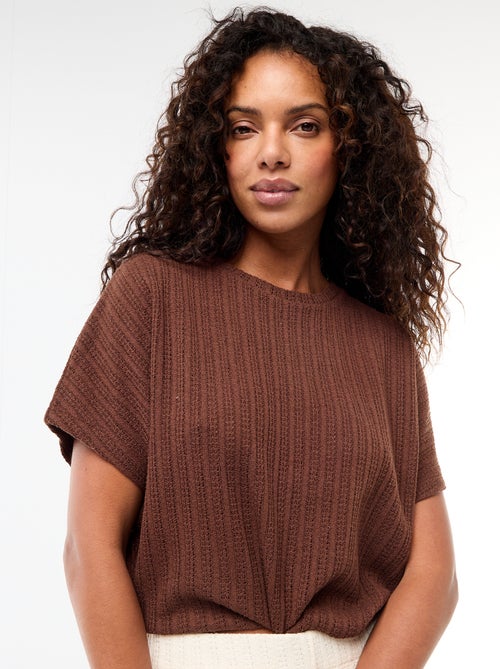 Camisola em malha rendada com mangas curtas - Kiabi