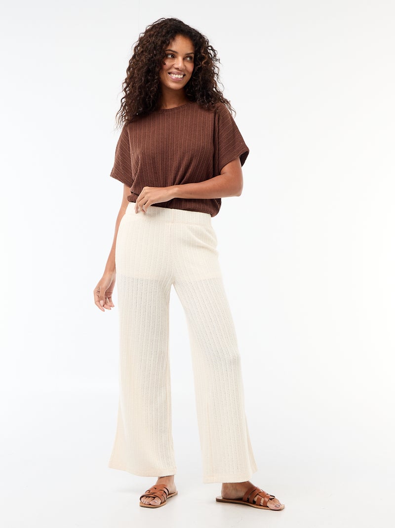 Camisola em malha rendada com mangas curtas Castanho - Kiabi
