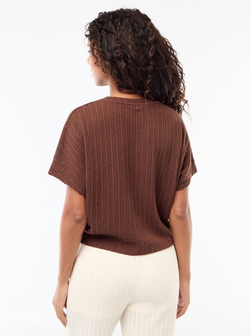 Camisola em malha rendada com mangas curtas - Kiabi