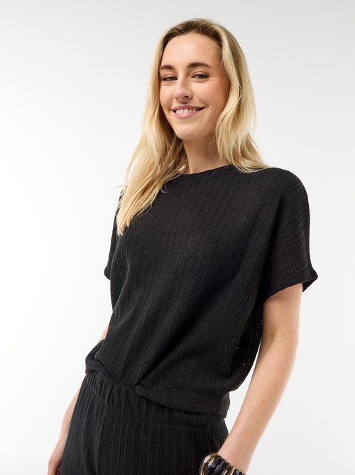 Camisola em malha rendada com mangas curtas - Kiabi