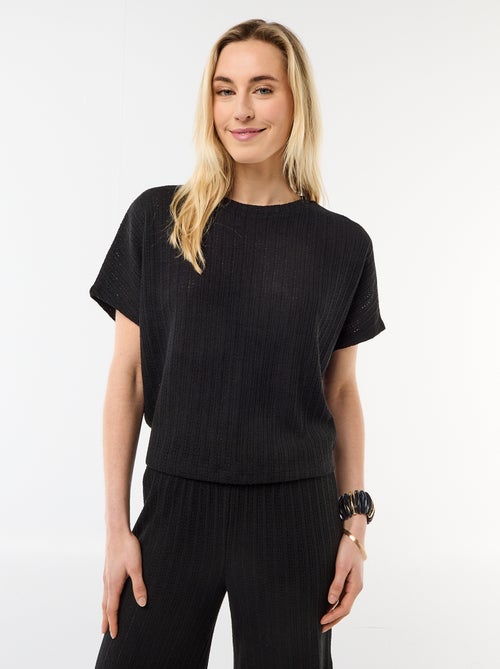 Camisola em malha rendada com mangas curtas - Kiabi