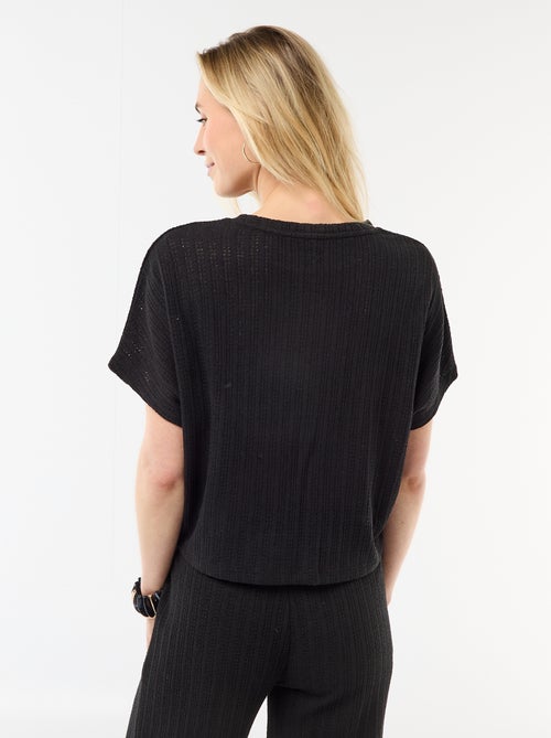 Camisola em malha rendada com mangas curtas - Kiabi