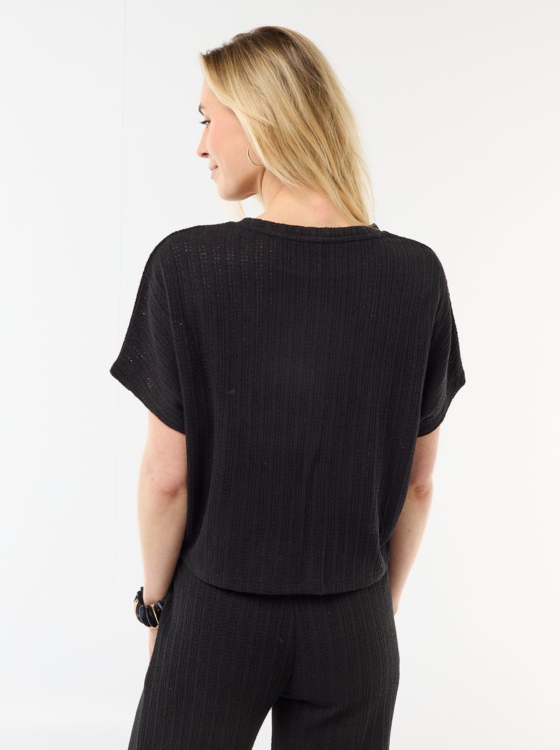 Camisola em malha rendada com mangas curtas Preto - Kiabi