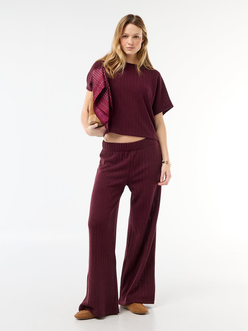 Camisola em malha rendada com mangas curtas Vermelho - Kiabi