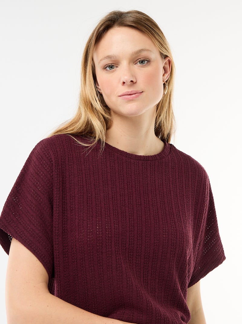 Camisola em malha rendada com mangas curtas Vermelho - Kiabi