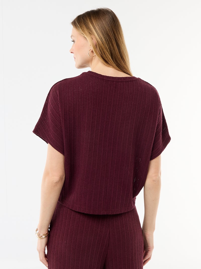 Camisola em malha rendada com mangas curtas Vermelho - Kiabi