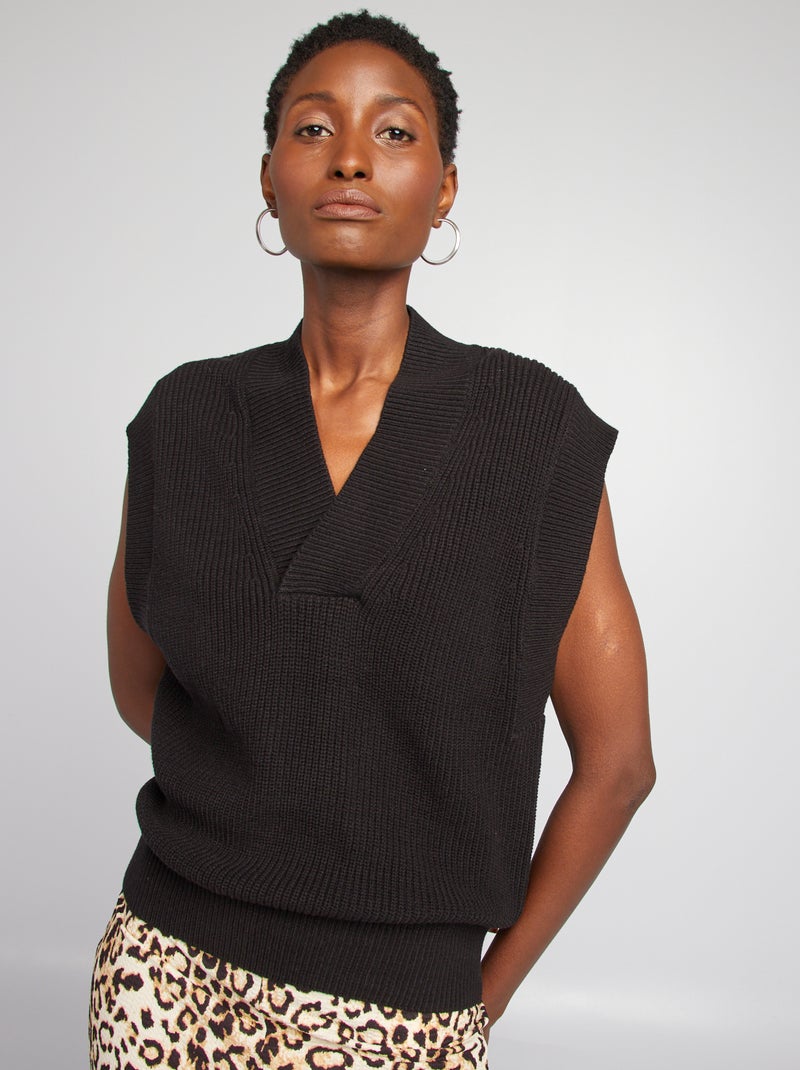 Camisola em malha sem mangas Preto - Kiabi