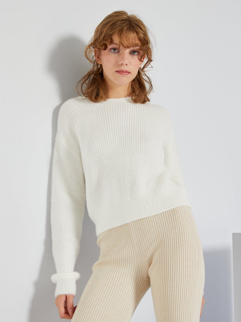 Camisola em malha suave Branco - Kiabi