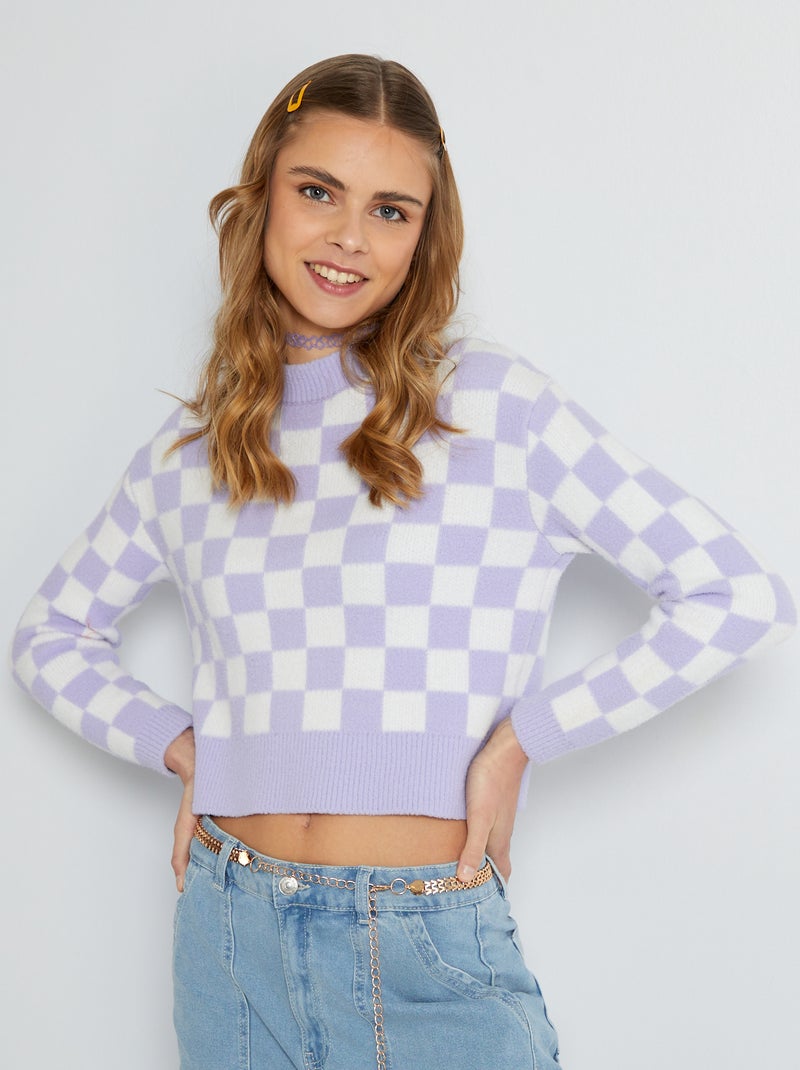Camisola em malha suave com estampado axadrezado VIOLETA - Kiabi