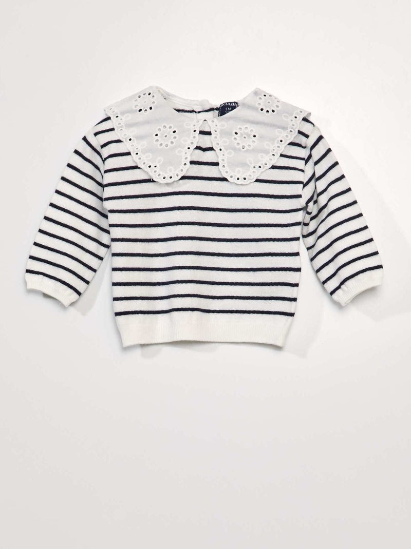 Camisola em malha suave e gola claudine BRANCO - Kiabi