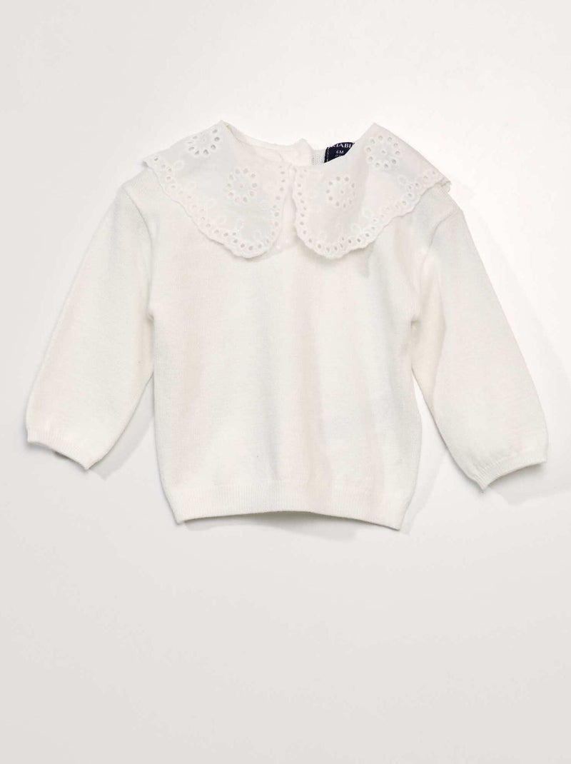 Camisola em malha suave e gola claudine Branco - Kiabi