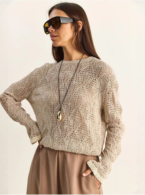 Camisola em malha texturada com decote redondo e folhos lucci - Kiabi Camisola em malha texturada com decote redondo e folhos lucci - Kiabi