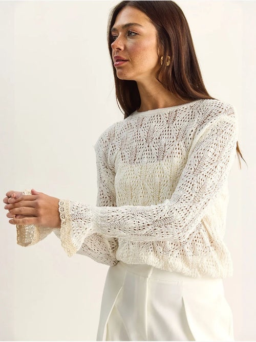 Camisola em malha texturada com decote redondo e folhos lucci - Kiabi Camisola em malha texturada com decote redondo e folhos lucci - Kiabi