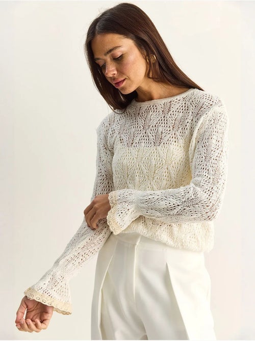 Camisola em malha texturada com decote redondo e folhos lucci - Kiabi Camisola em malha texturada com decote redondo e folhos lucci - Kiabi