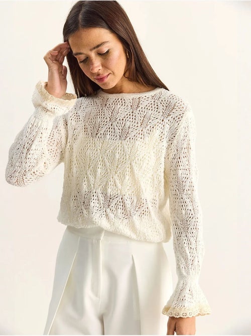 Camisola em malha texturada com decote redondo e folhos lucci - Kiabi Camisola em malha texturada com decote redondo e folhos lucci - Kiabi