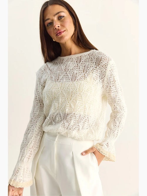 Camisola em malha texturada com decote redondo e folhos lucci - Kiabi Camisola em malha texturada com decote redondo e folhos lucci - Kiabi