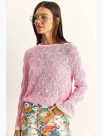 Camisola em malha texturada com decote redondo e folhos lucci