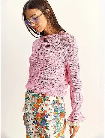 Camisola em malha texturada com decote redondo e folhos lucci