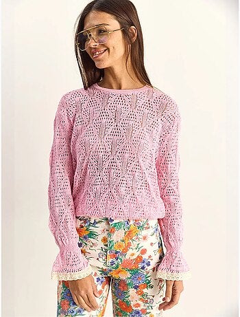 Camisola em malha texturada com decote redondo e folhos lucci
