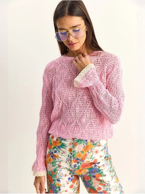 Camisola em malha texturada com decote redondo e folhos lucci - Kiabi Camisola em malha texturada com decote redondo e folhos lucci - Kiabi