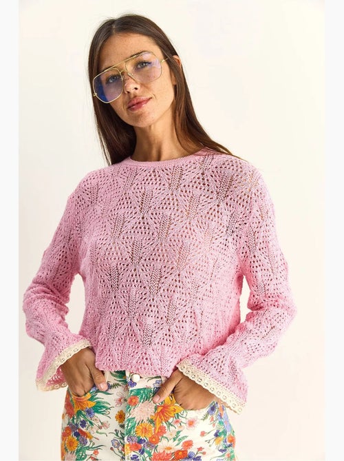 Camisola em malha texturada com decote redondo e folhos lucci - Kiabi Camisola em malha texturada com decote redondo e folhos lucci - Kiabi