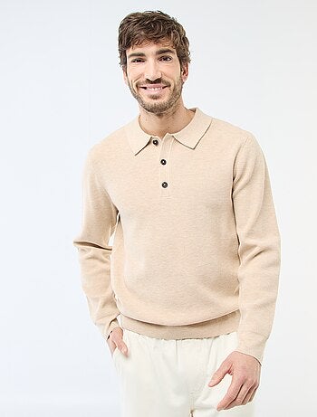 Camisola de malha waffle com gola polo