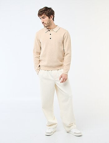 Camisola de malha waffle com gola polo